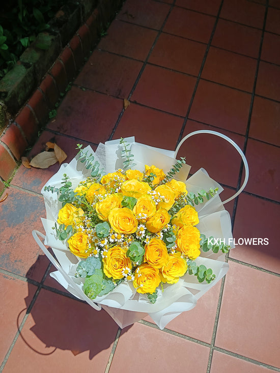 Bouquet with red roses and greenery