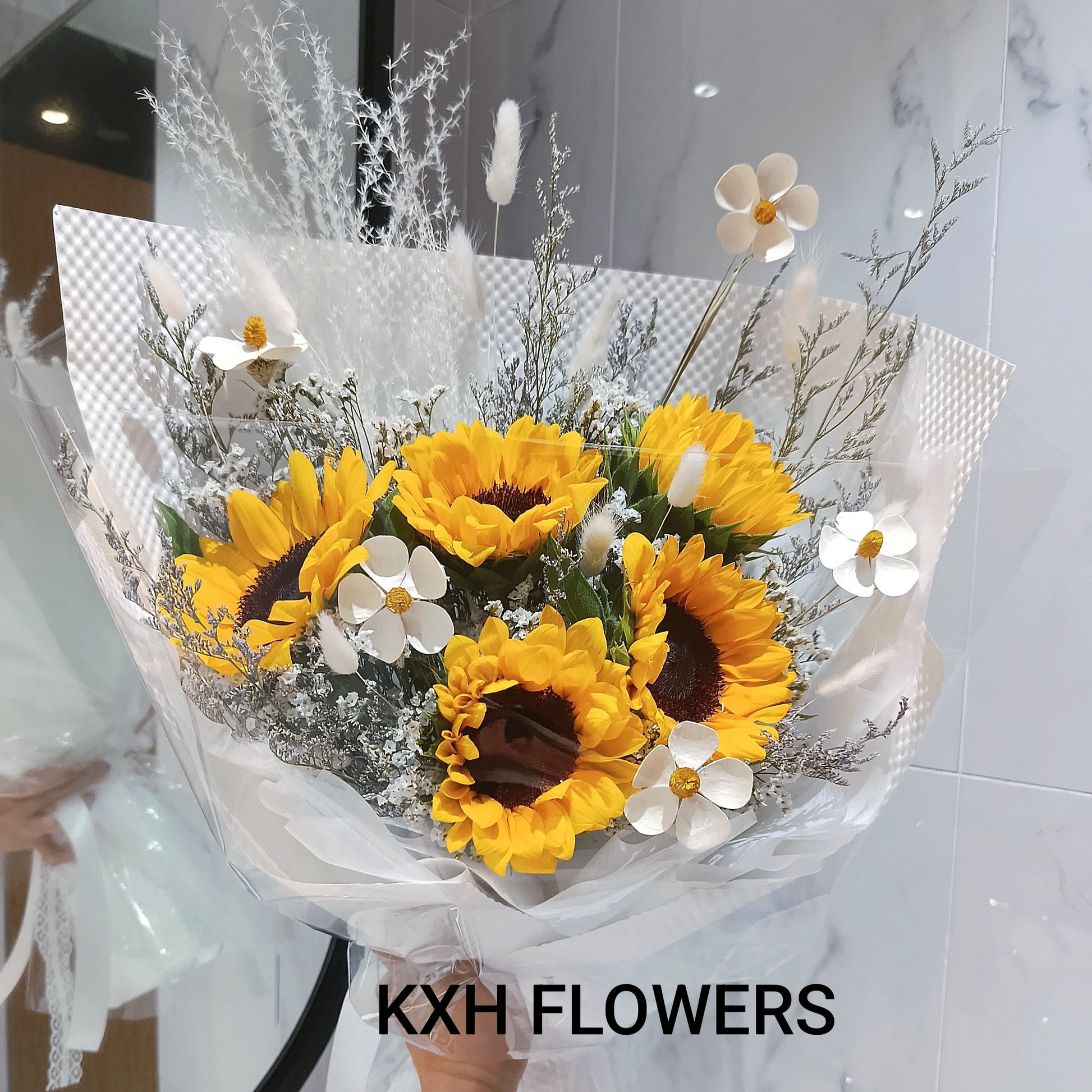 graduation flower bouquet with 5 sunflowers singapore florist with free delivery