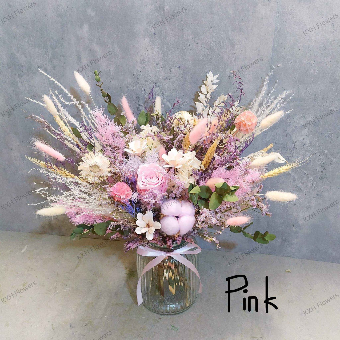 Pink preserved flowers in vase Singapore delivery free