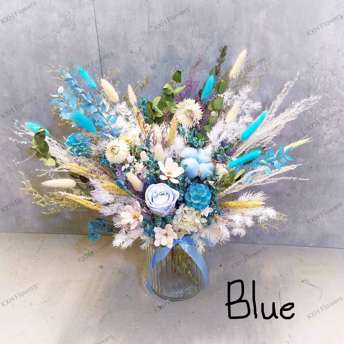 blue preserved flower arrangement singapore florist delivery