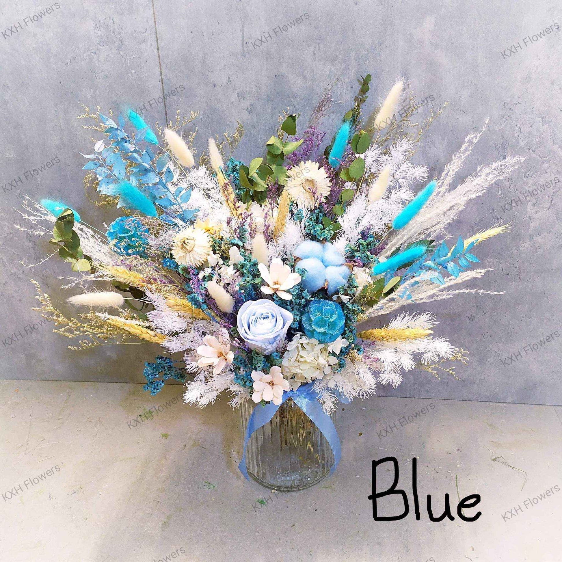 blue preserved flower arrangement singapore florist delivery