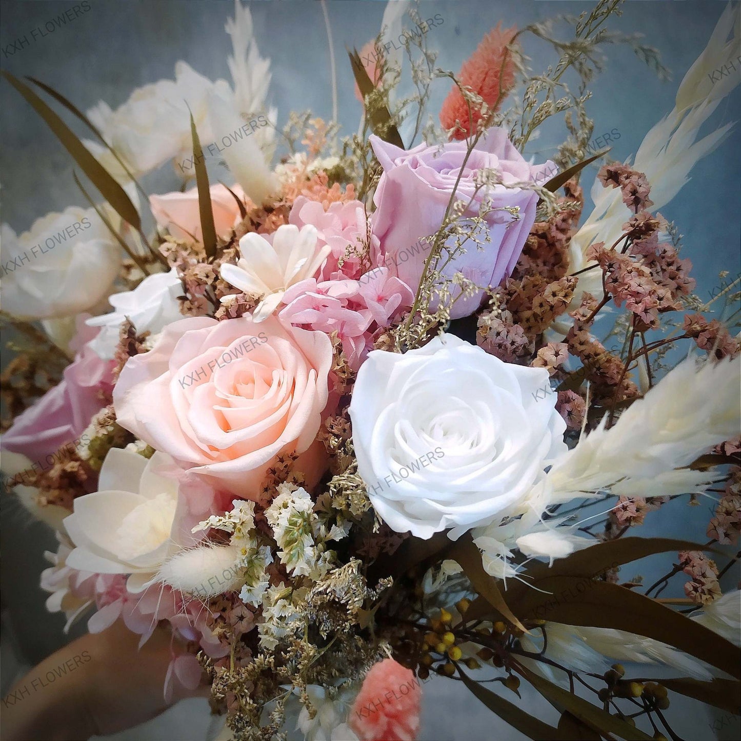 Rustic Bridal Bouquet ivory peonies and preserved roses singapore delivery