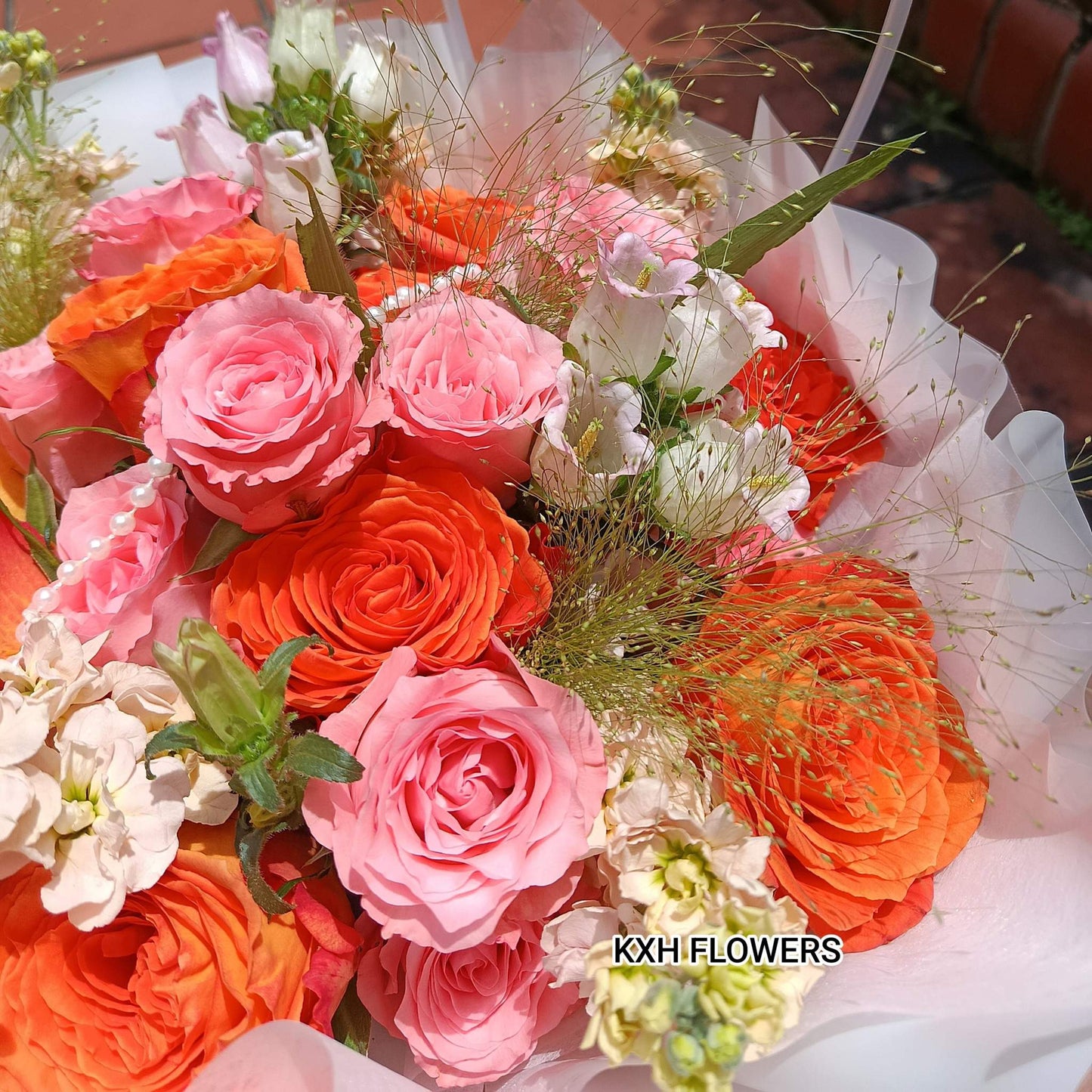 18 orange and pink roses singapore bouquet delivery