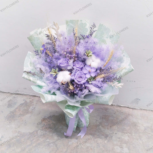 Preserved light purple roses bouquet SG delivery