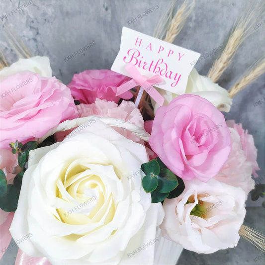 white and pink fresh flower bag singapore florist free delivery