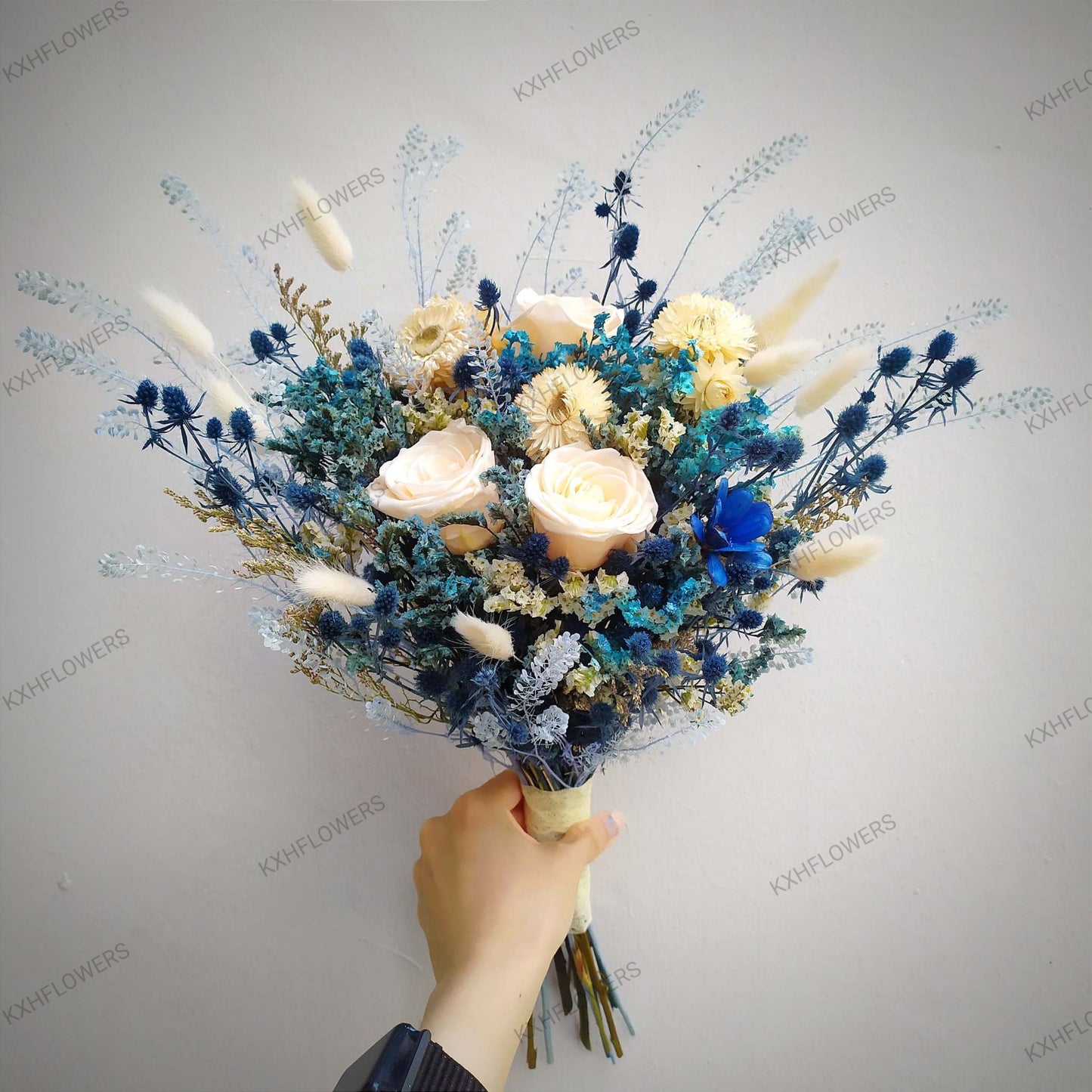 kallang florist delivery preserved flowers bridal bouquet champagne and blue