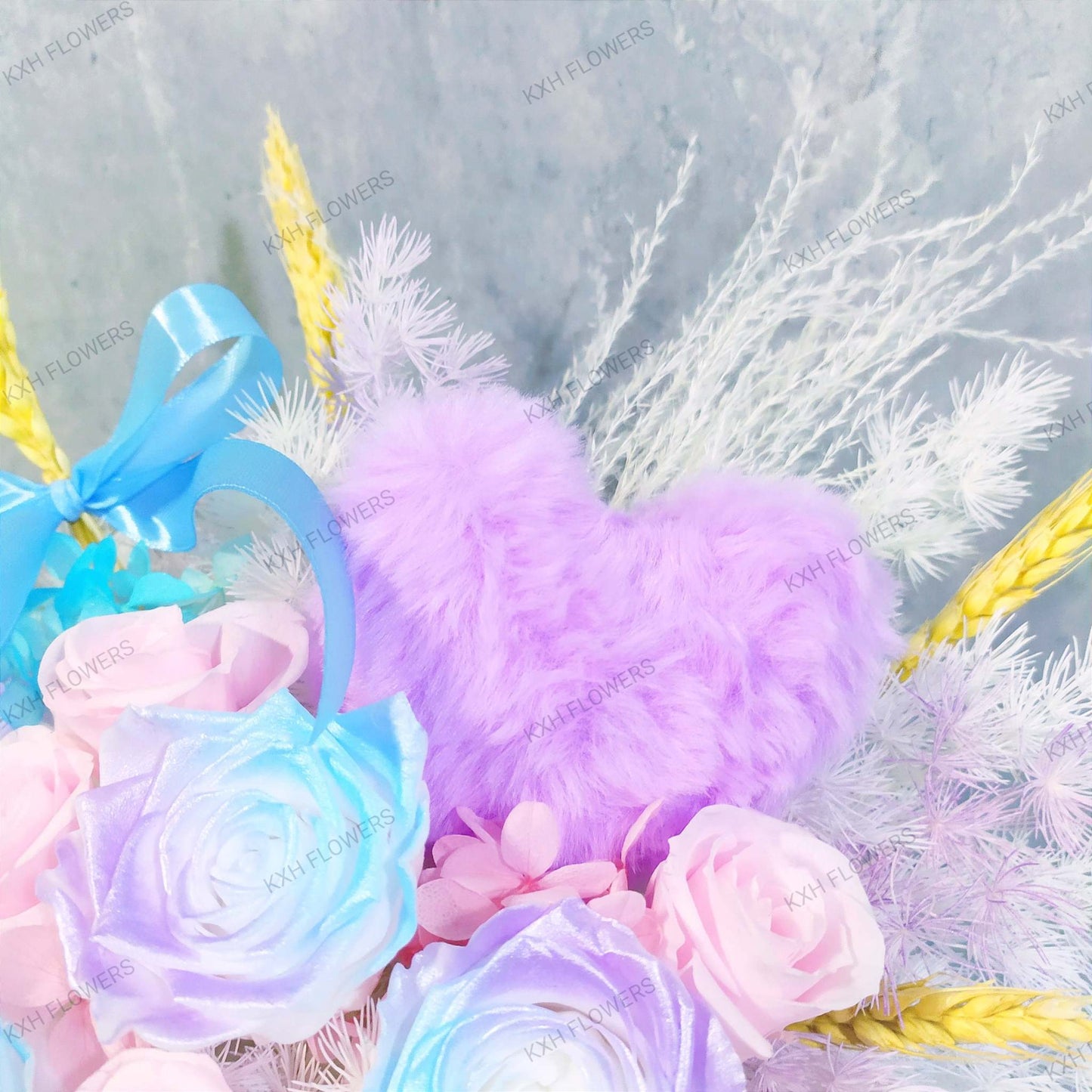 purple heart fluffy keychain sg preserved flowers delivery