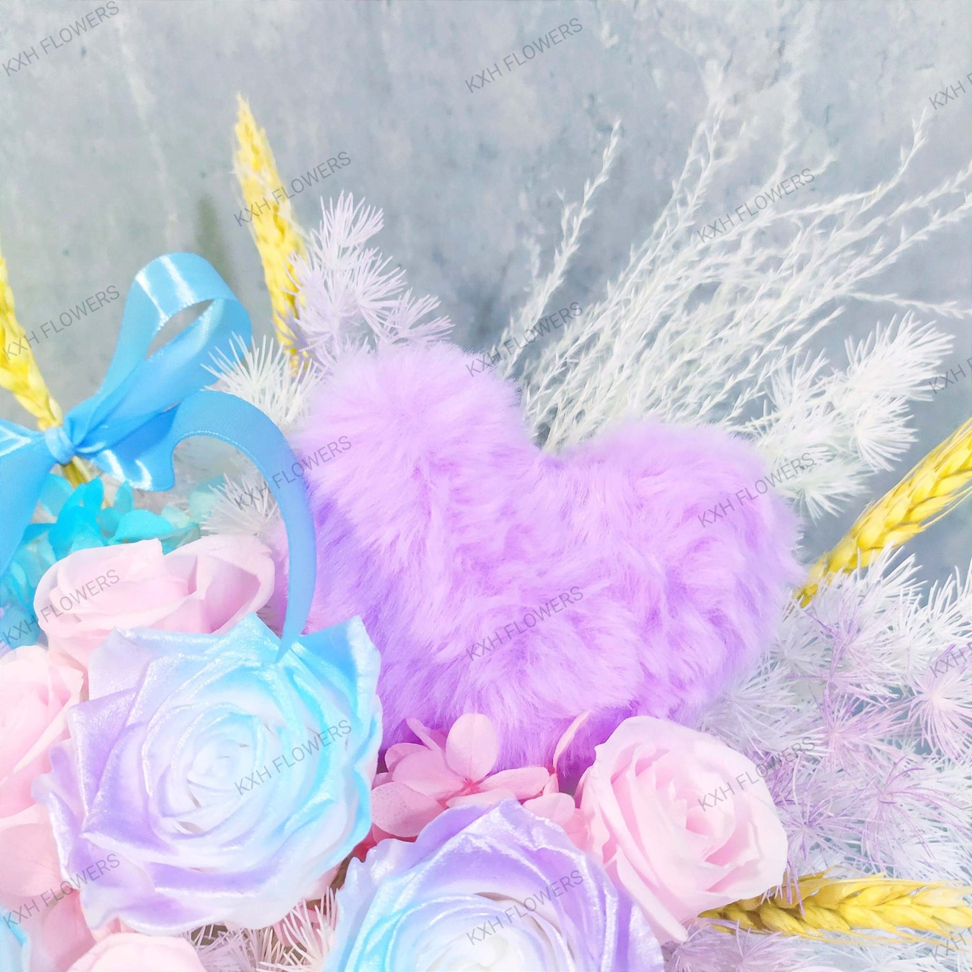 purple heart fluffy keychain sg preserved flowers delivery