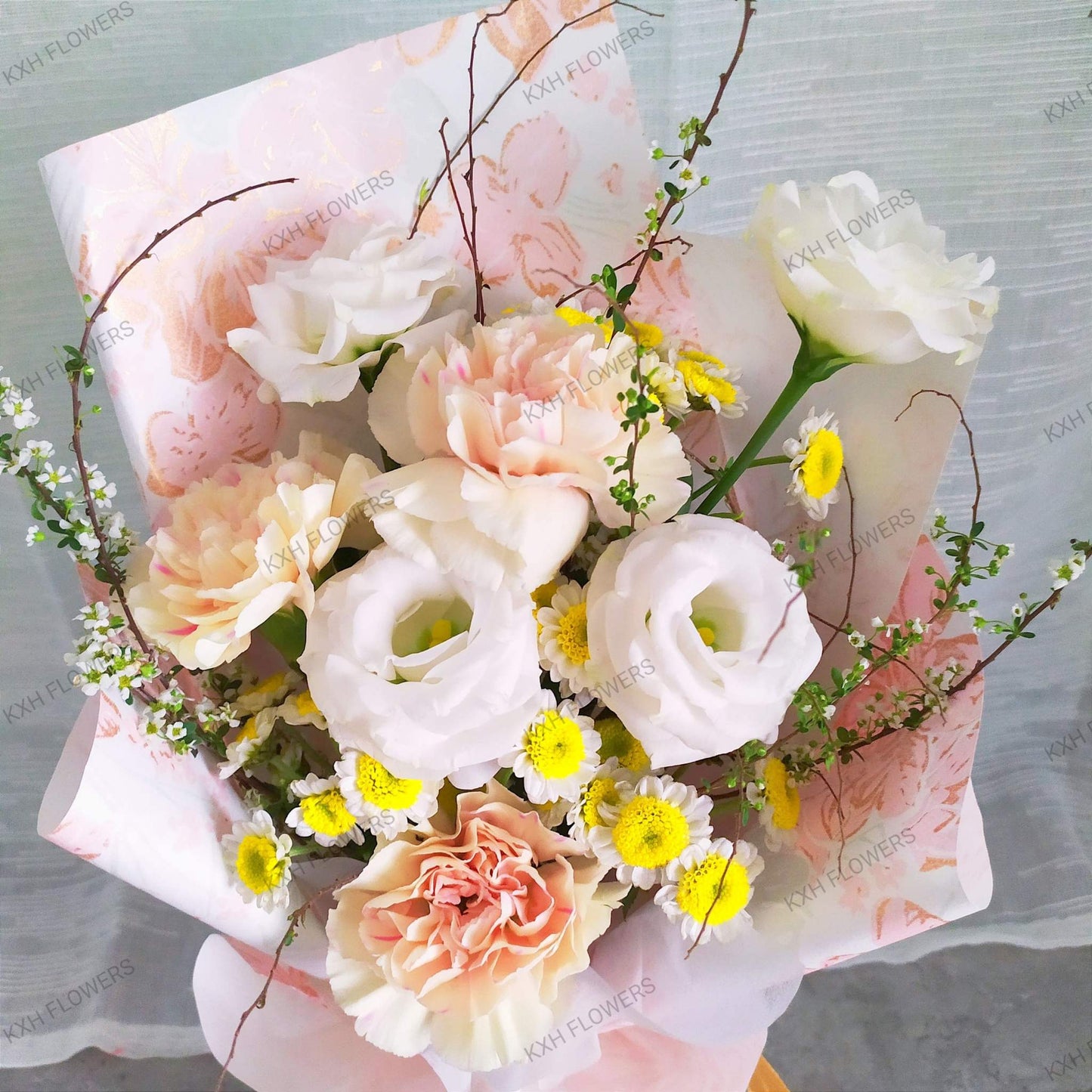 peach and white fresh floral bouquet with free delivery sg florist