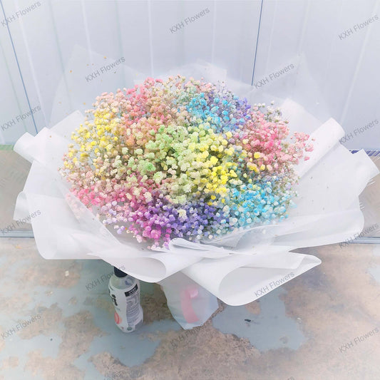 rainbow colour pastel baby breath gypsophilia big bouquet kallang florist free singapore delivery