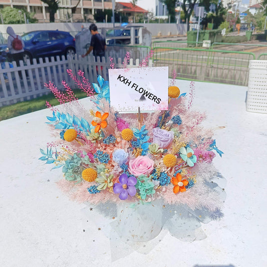 colourful preserved flowers in ceramic vase singapore florist sg delivery