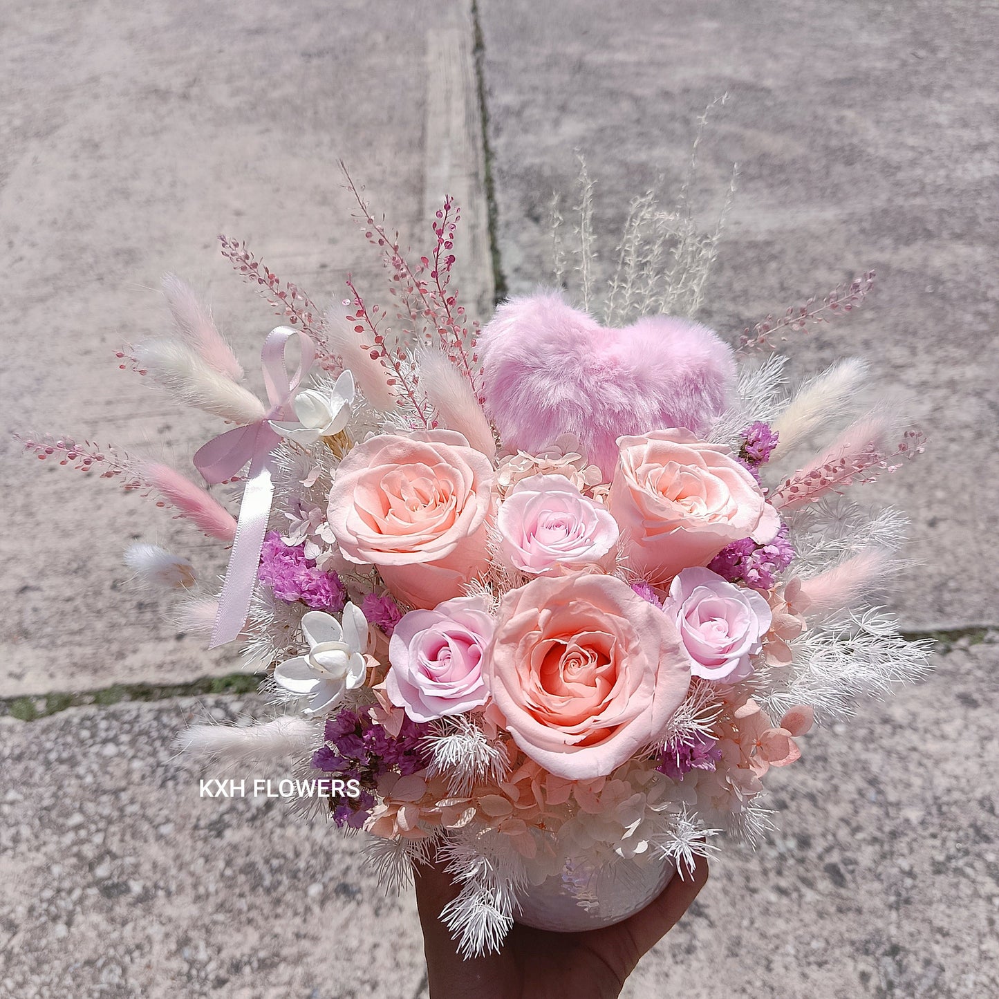 3 peach preserved roses floral arrangement sweet tones sg florist online delivery