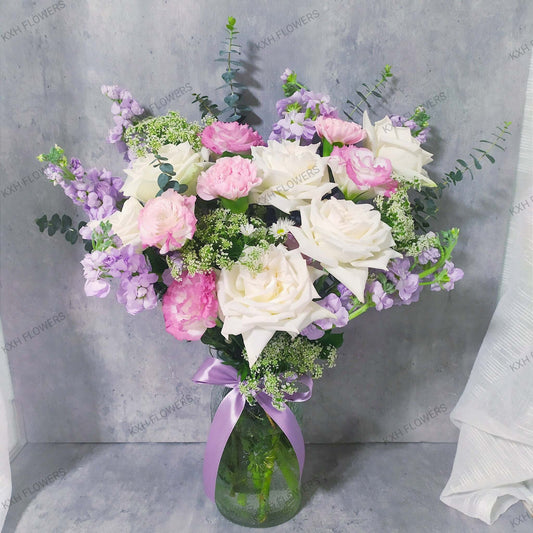 Best SG Floral Vase Arrangement Pastel Flowers