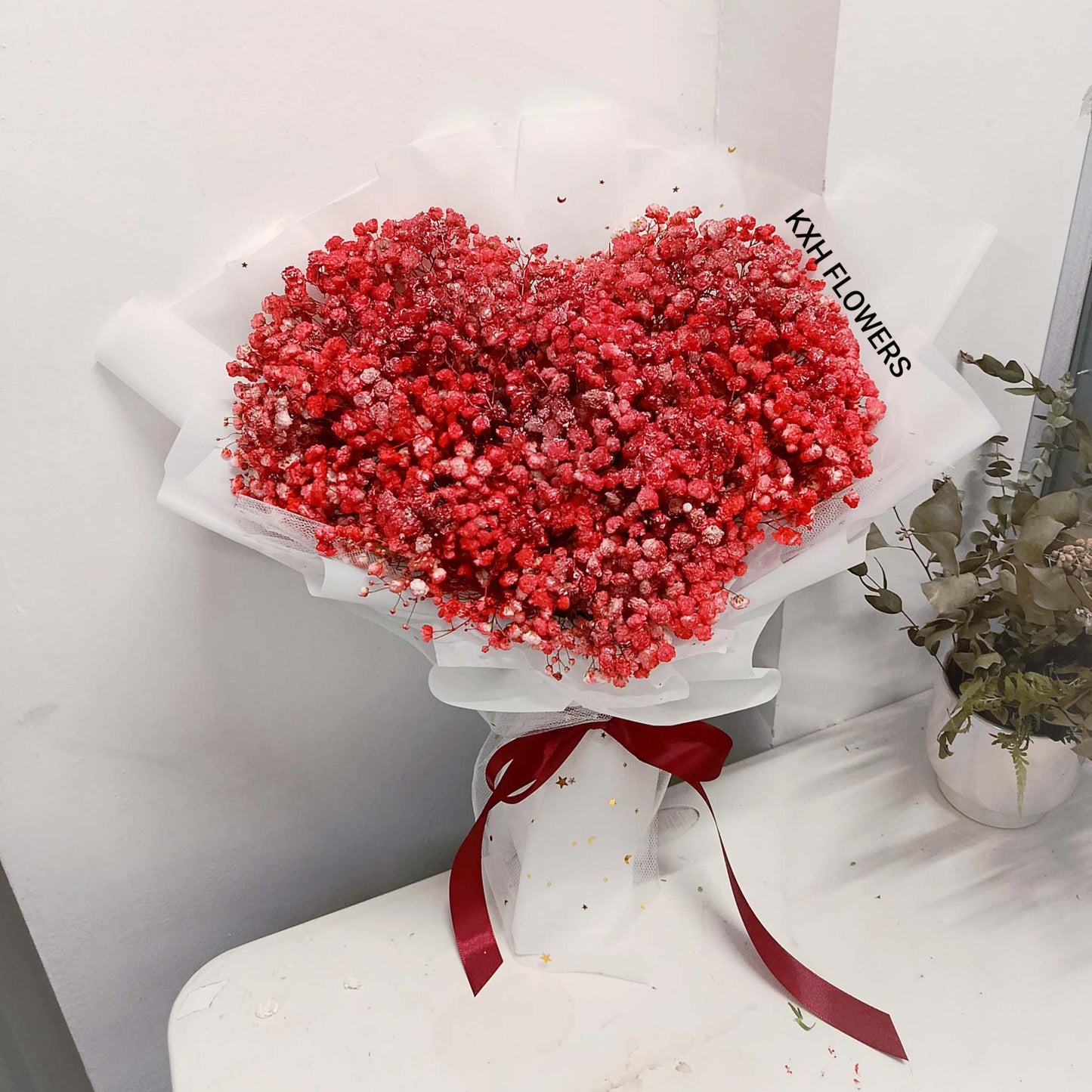 red baby breath heart shape for valentine's singapore florist