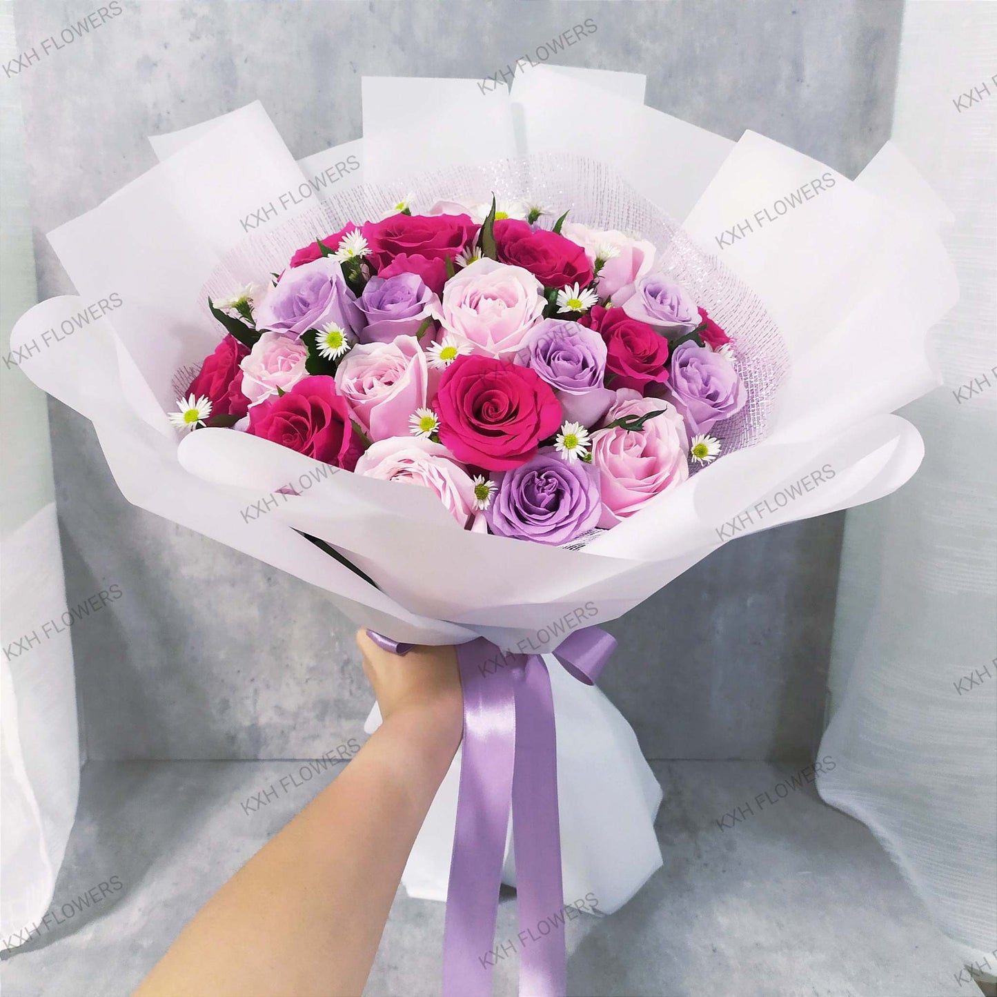 pink and purple roses bouquet singapore florist free delivery