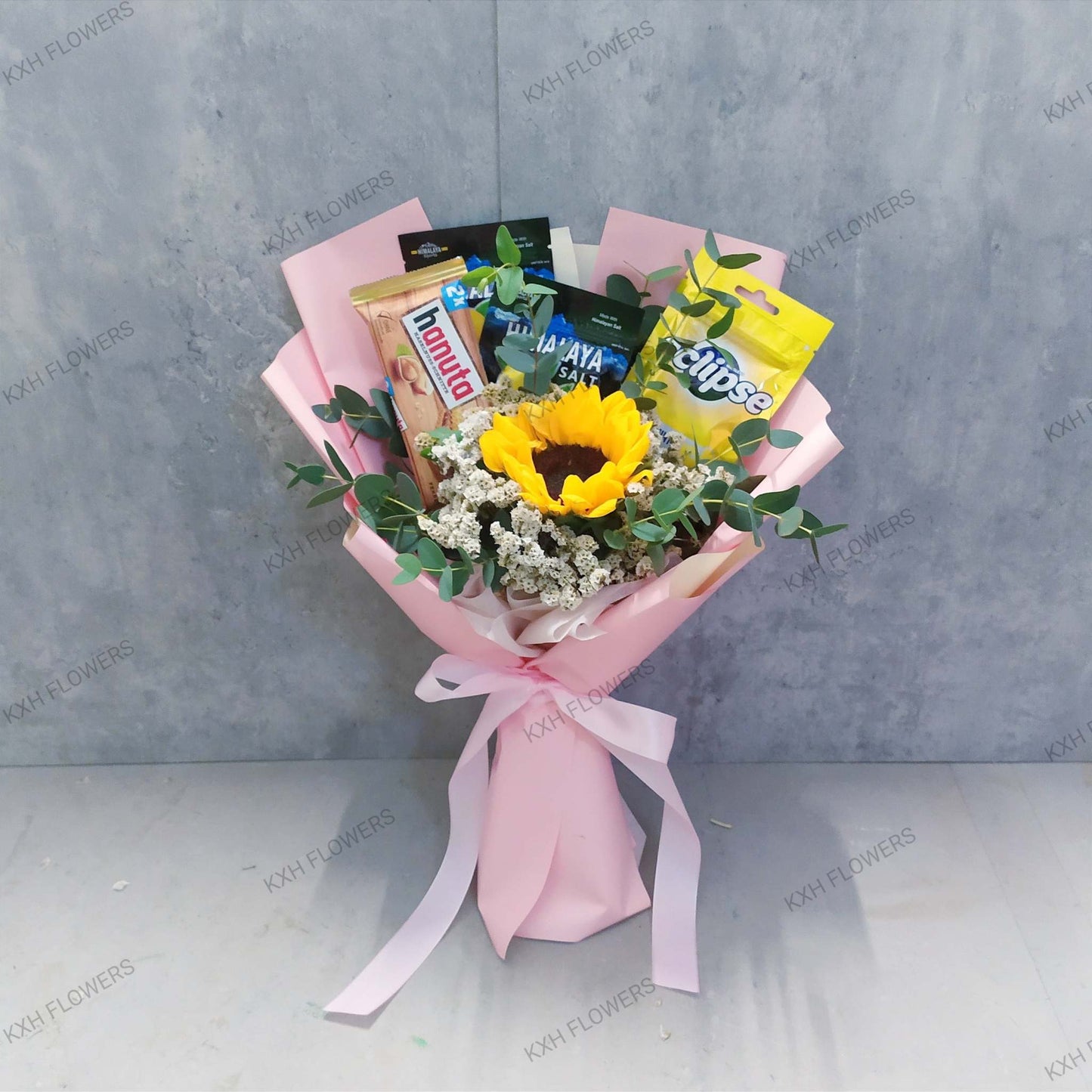 Pink Sunflower Snack Bouquet SG florist free delivery