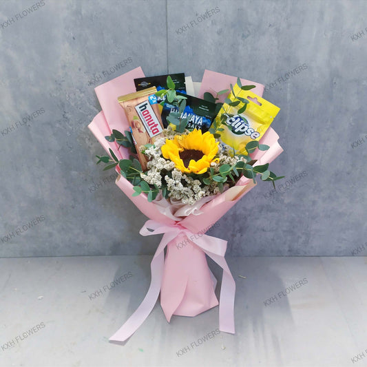 Pink Sunflower Snack Bouquet SG florist free delivery