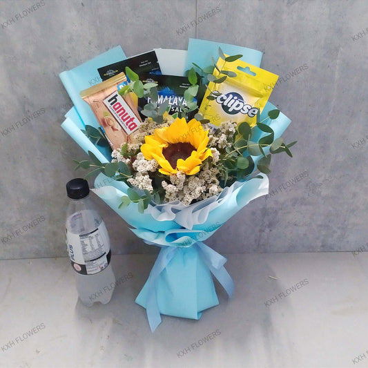 Blue Sunflower Snack Bouquet Singapore flower delivery