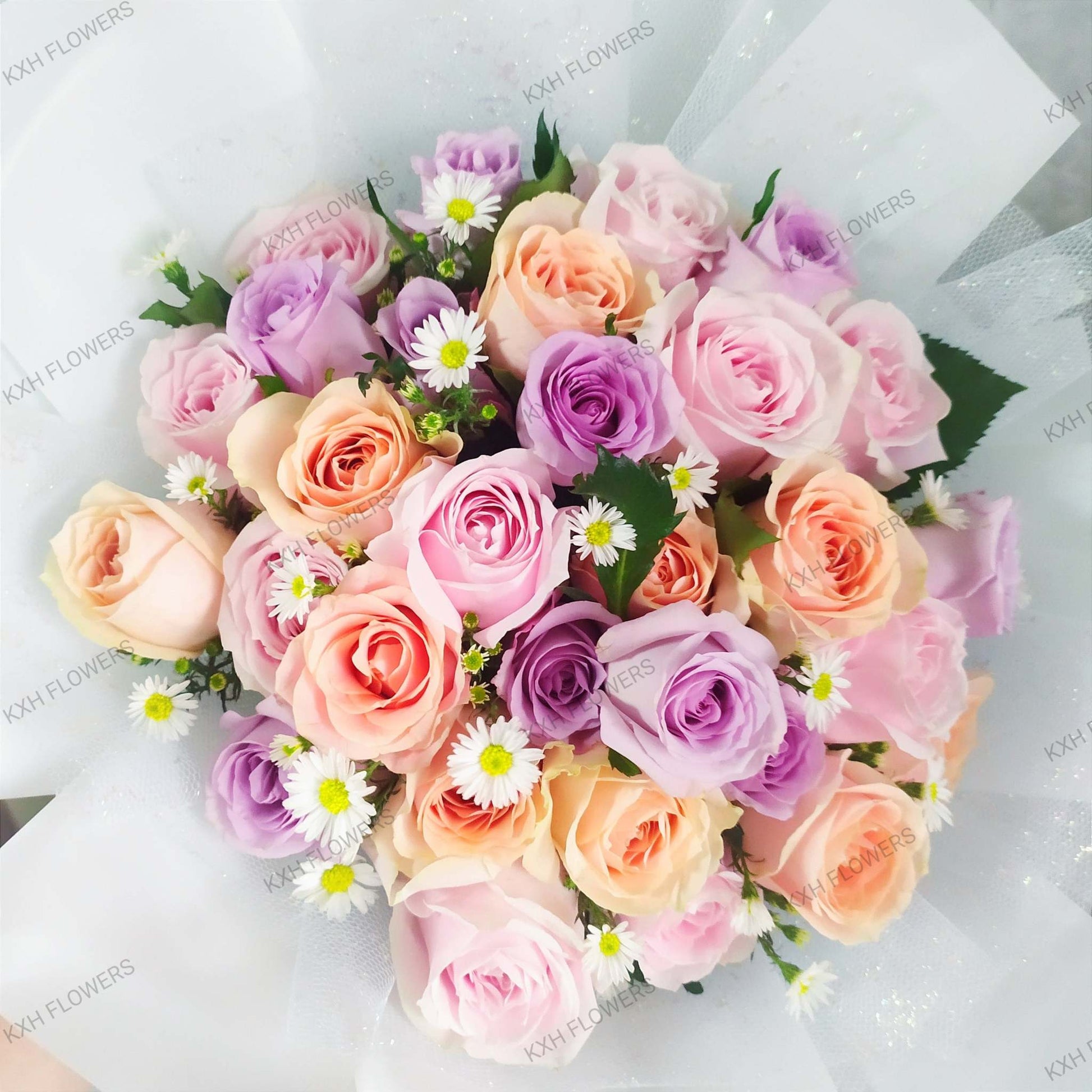 pink purple and peach roses singapore kallang florist online delivery
