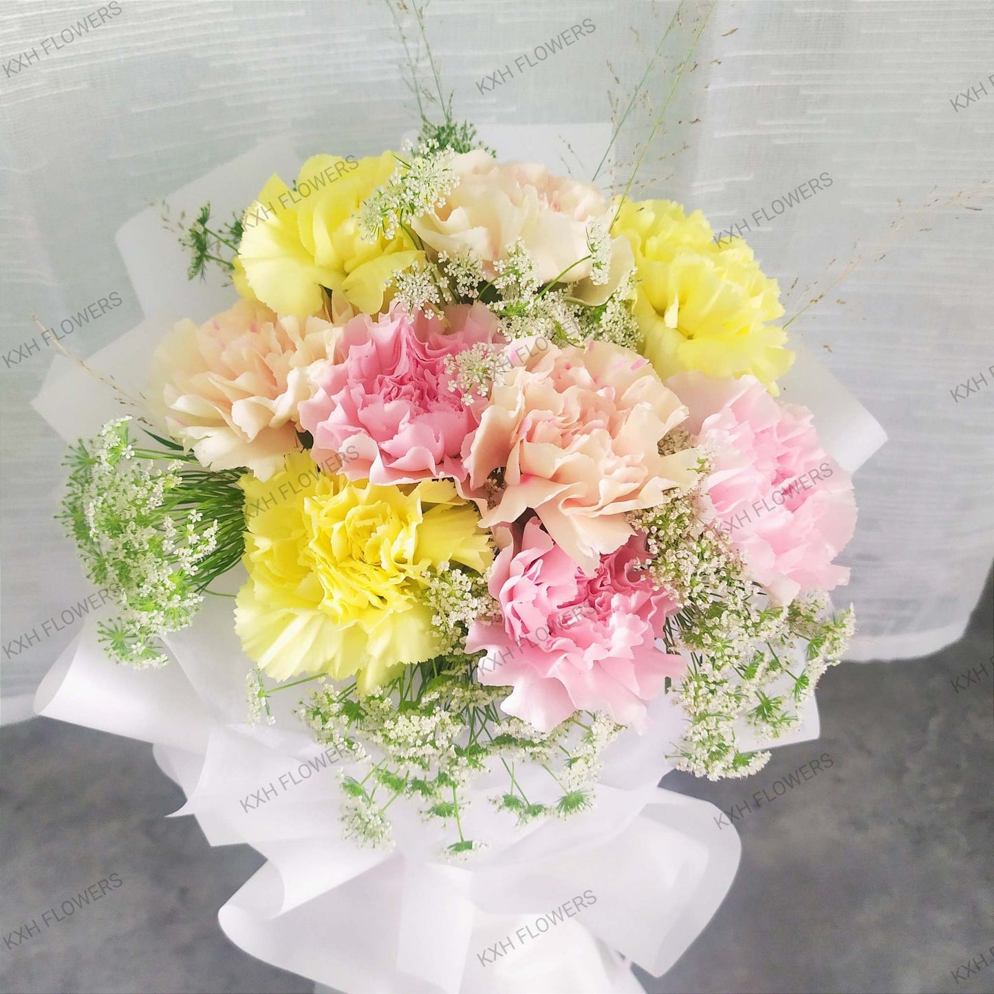 mixed pastel carnations bouquet singapore flower delivery mother's day
