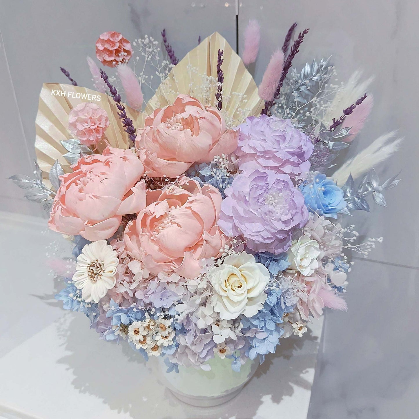 5 peonies preserved flower arrangement singapore florist sg delivery