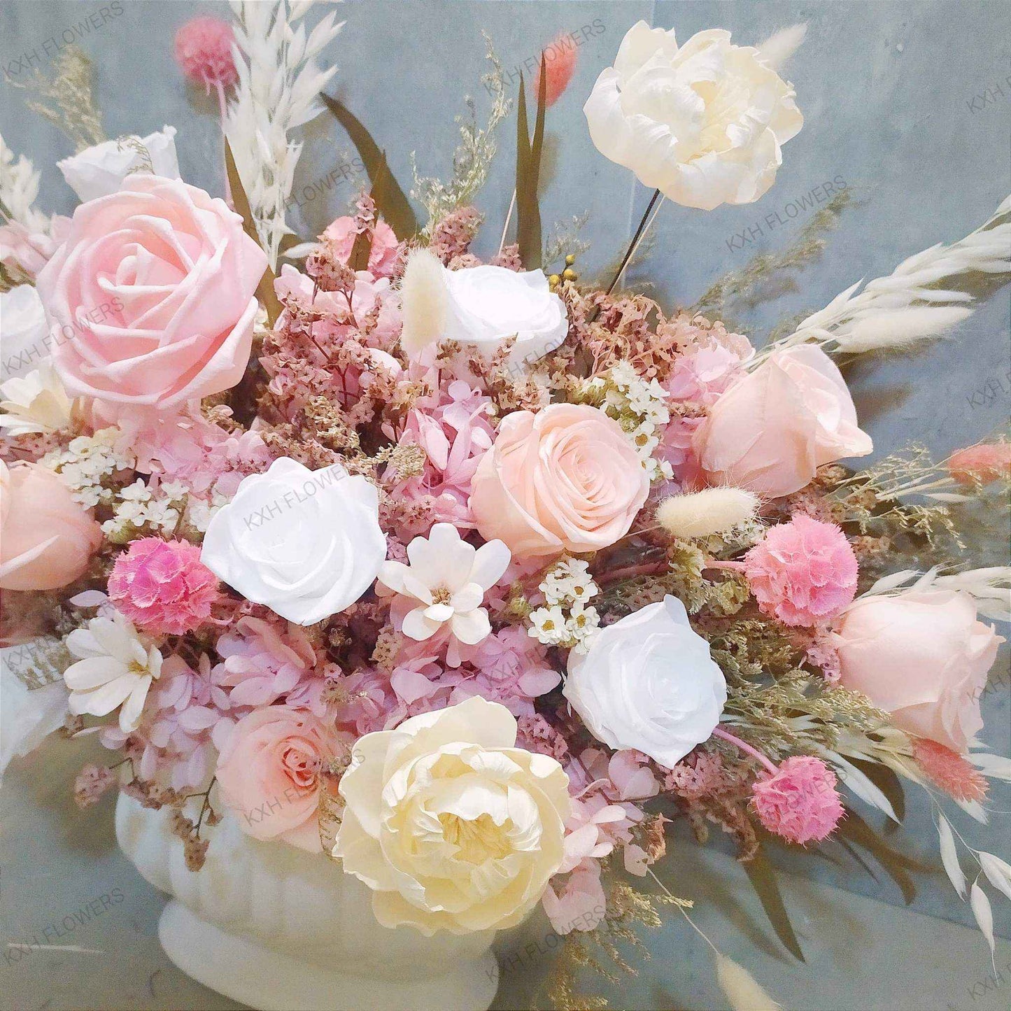 Big Preserved Floral Arrangement Ivory and Peach Preserved Flowers Singapore Delivery