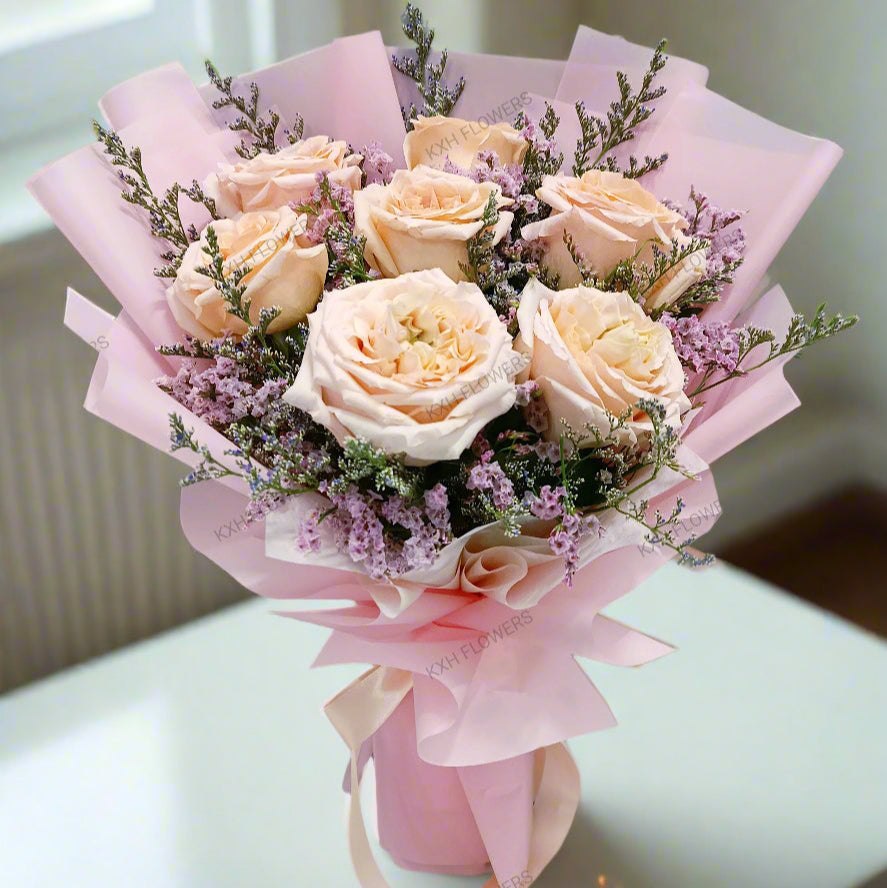 7 large size peach garden roses bouquet kallang florist free delivery