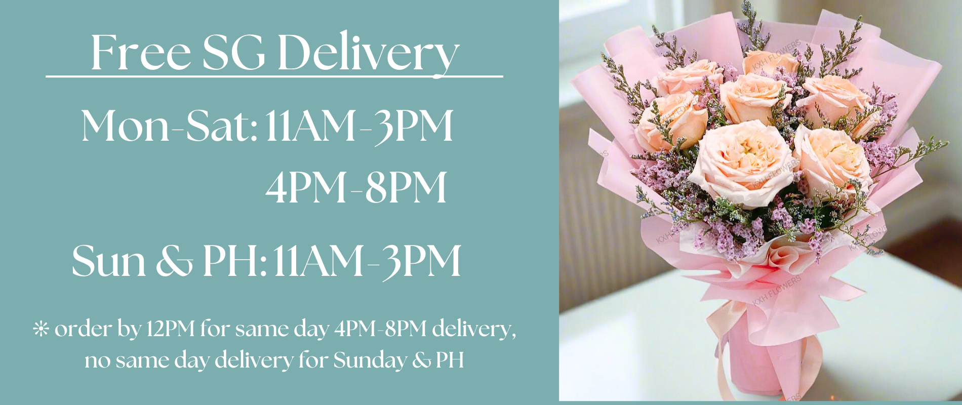 KXH Flowers permanent banner with soft floral background