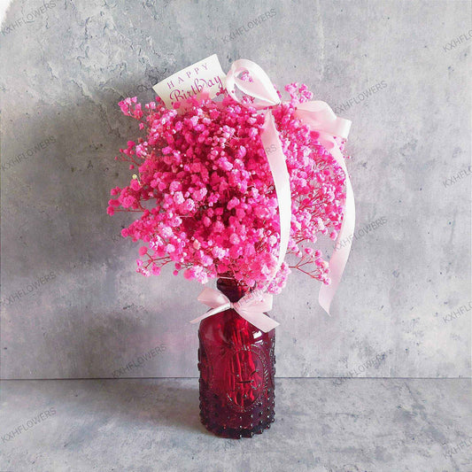 hot pink baby's breath arrangement singapore florist free delivery