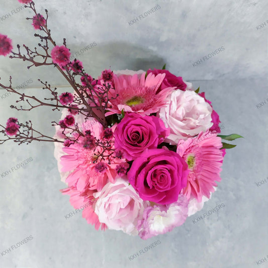 pink floral arrangement in vase sg flower delivery kallang florist