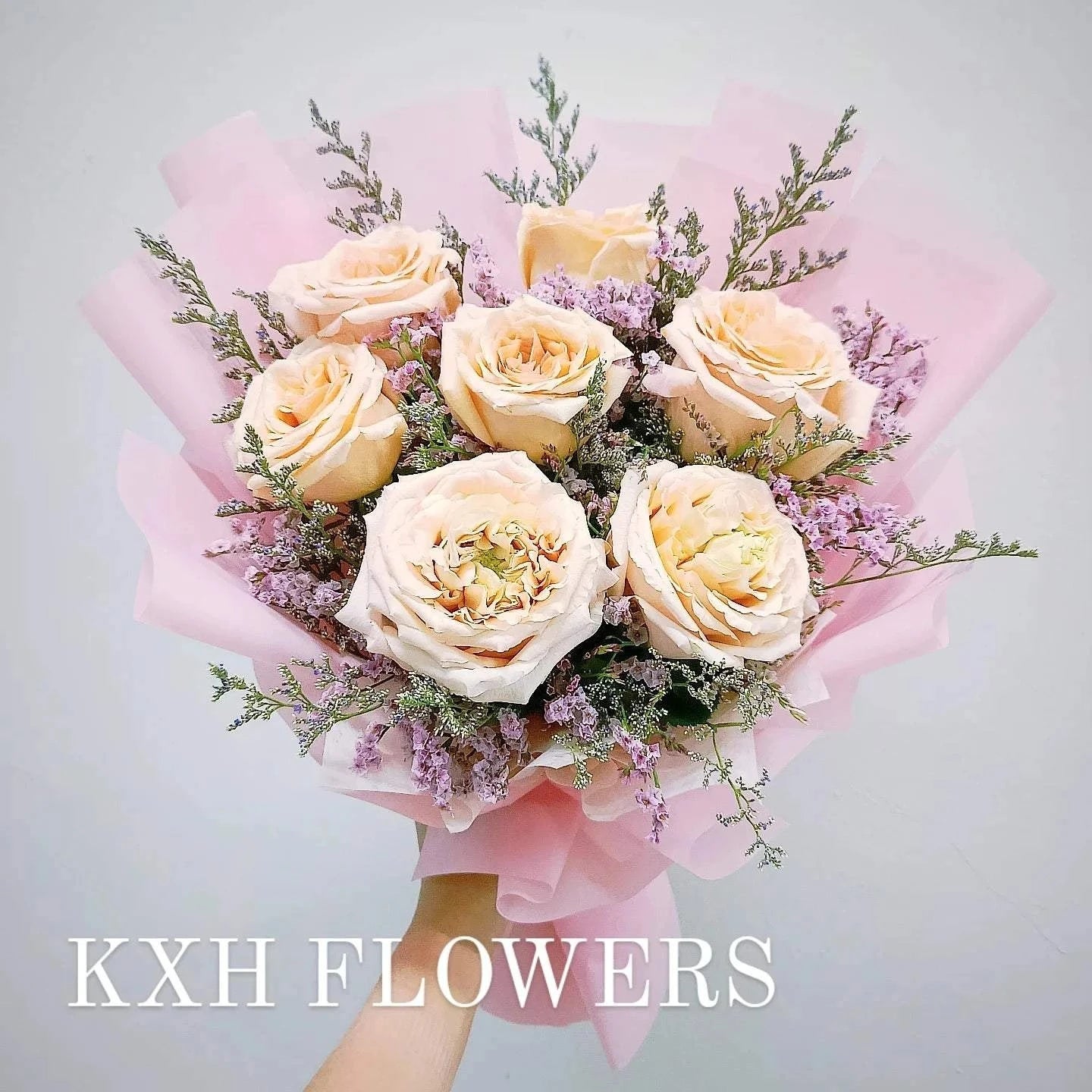 7 large premium peach roses peach and pink bouquet sg florist free delivery