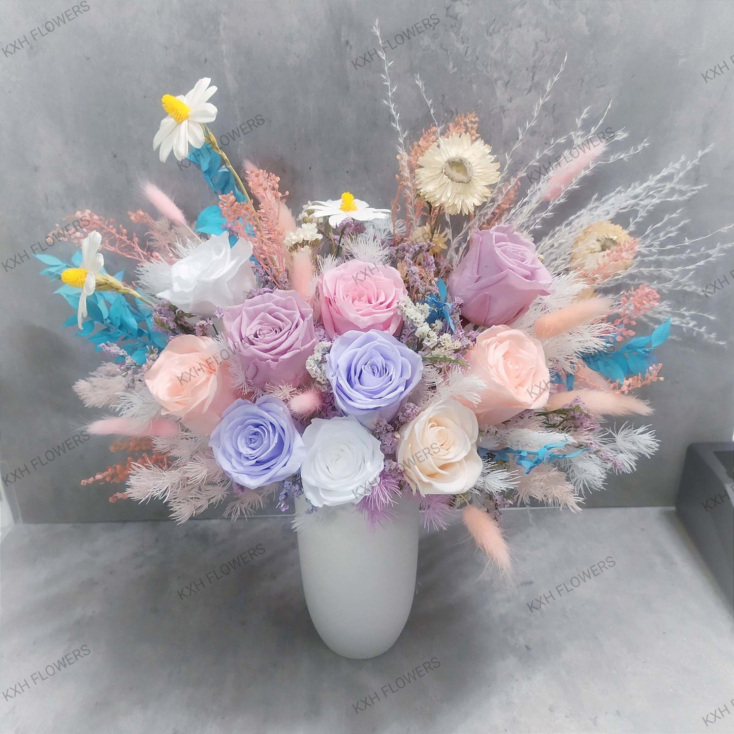 pastel garden preserved flower vase arrangement singapore florist delivery