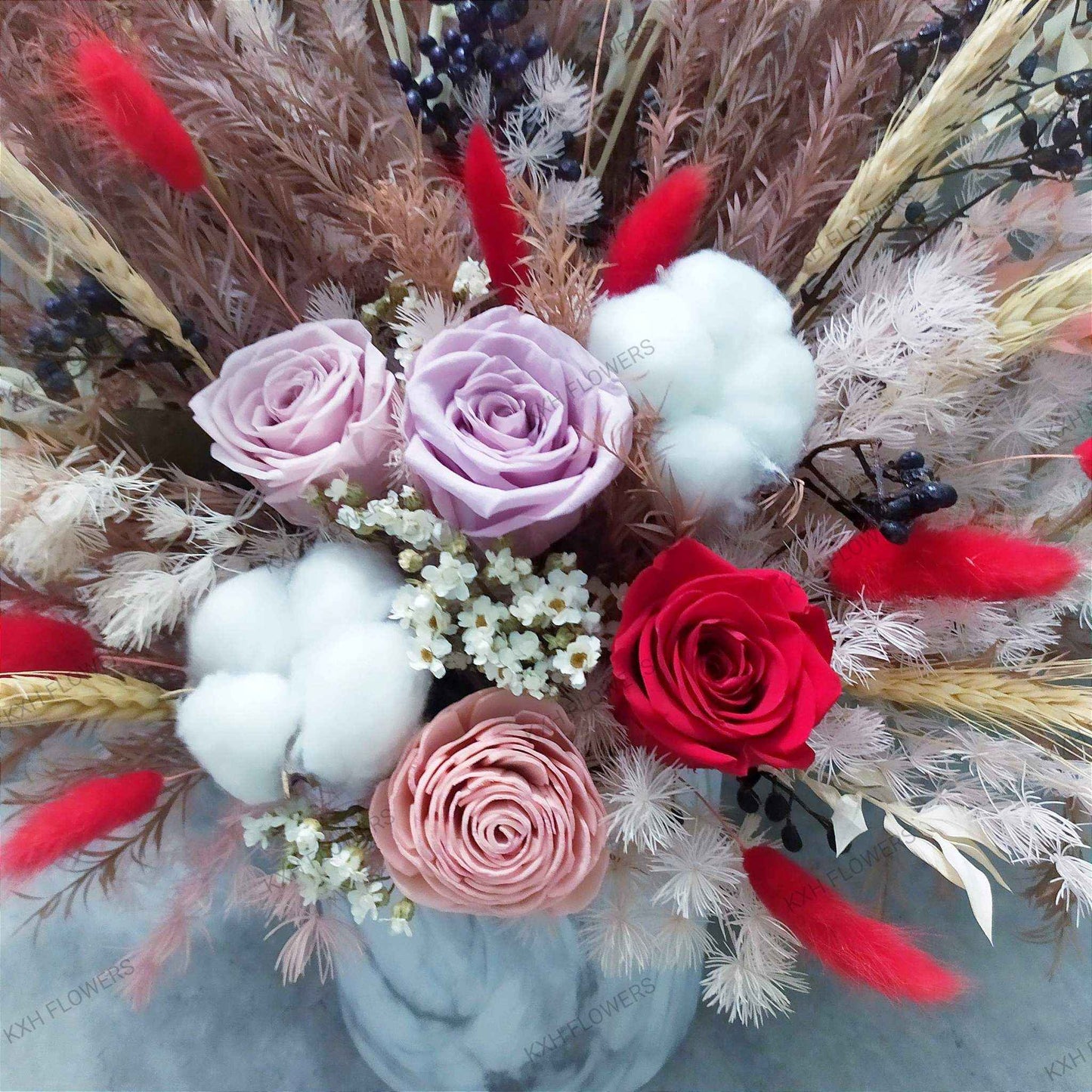 dusty pink and red preserved roses singapore florist free delivery
