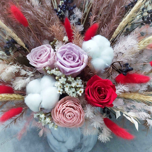 dusty pink and red preserved roses singapore florist free delivery