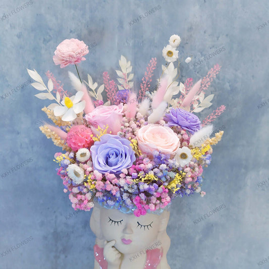 girl thinking valentine's day preserved roses with free delivery singapore