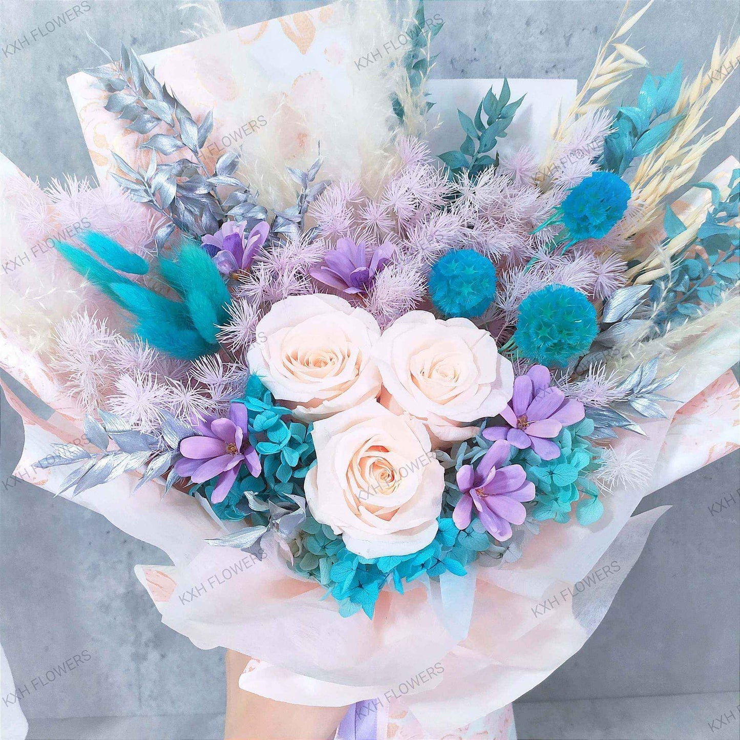 preserved peach roses flower bouquet singapore florist free delivery