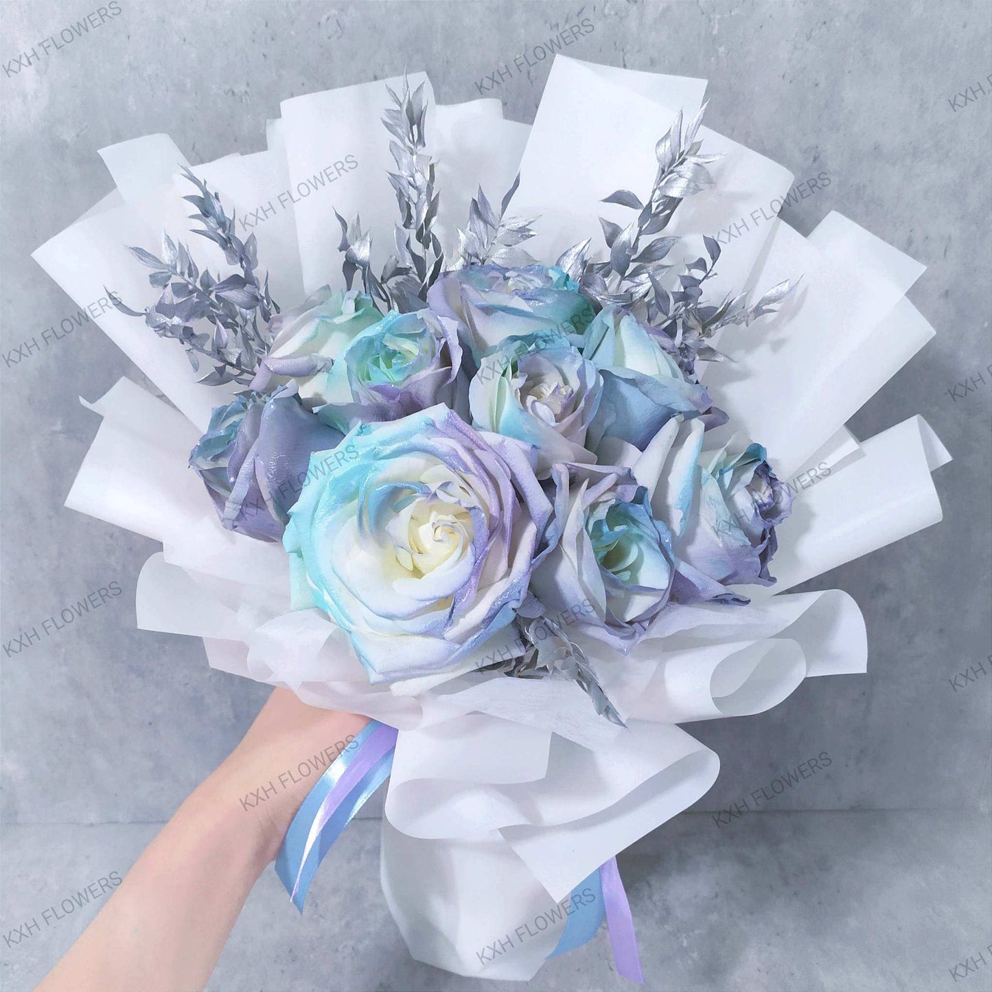 blue purple roses bouquet galaxy rose singapore florist delivery