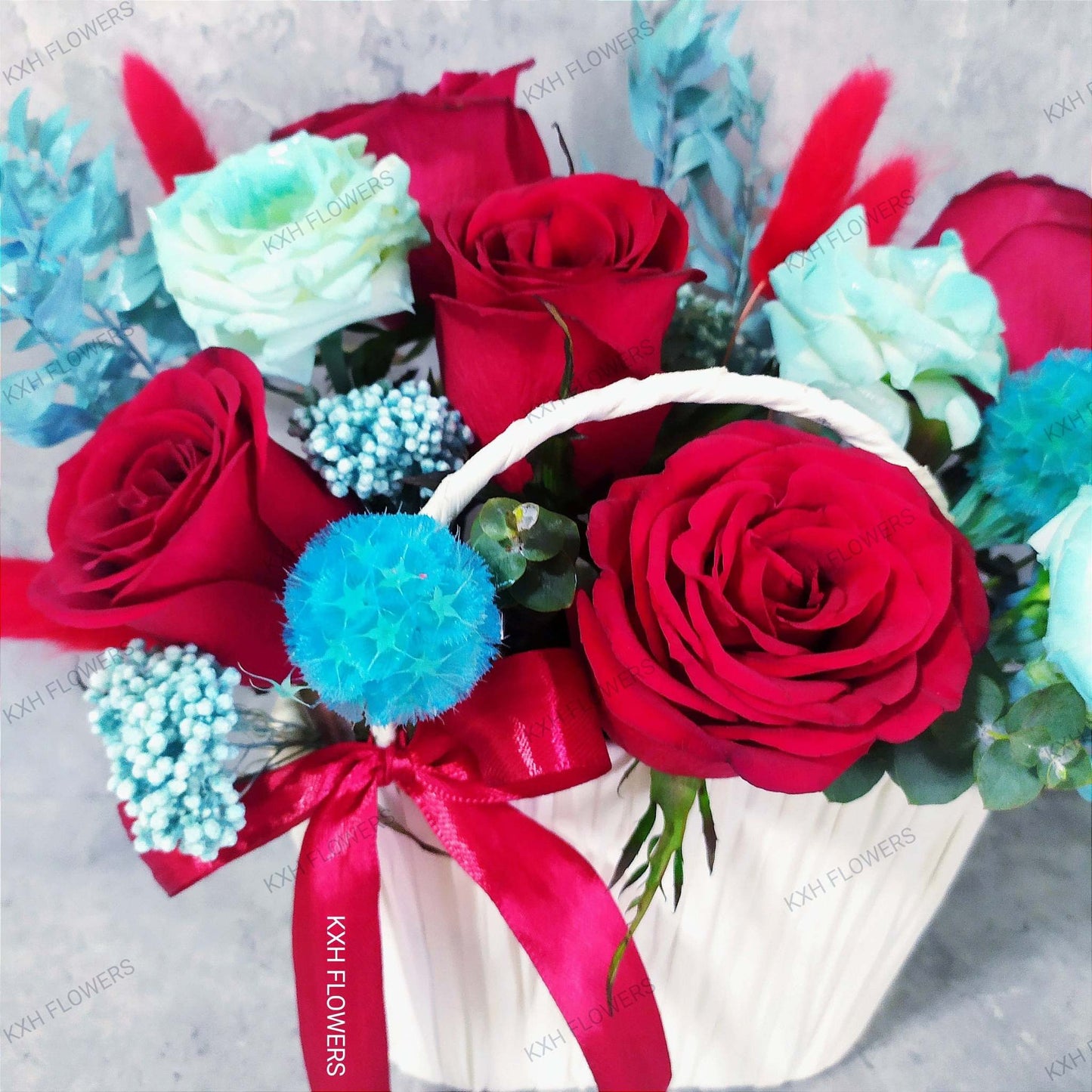 red and blue floral arrangement singapore flower delivery kallang florist