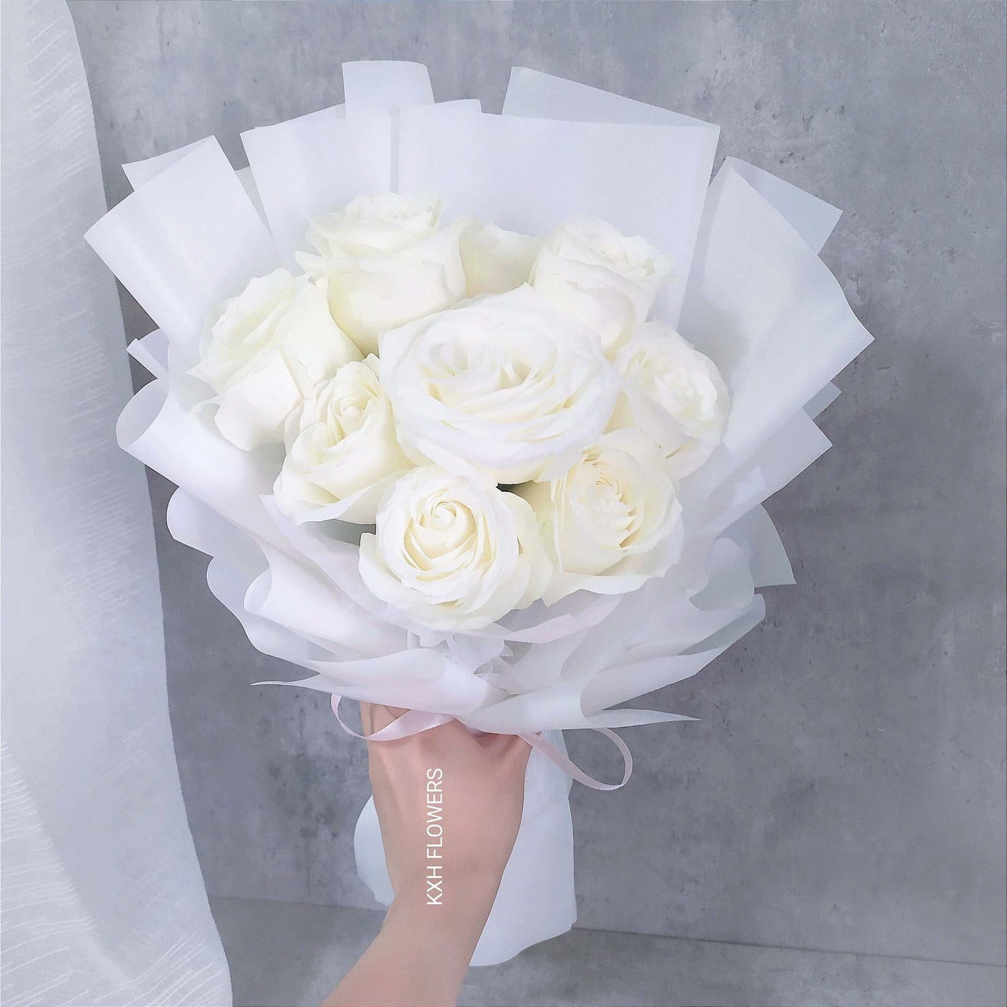 fresh white roses bouquet chiffon singapore flower delivery