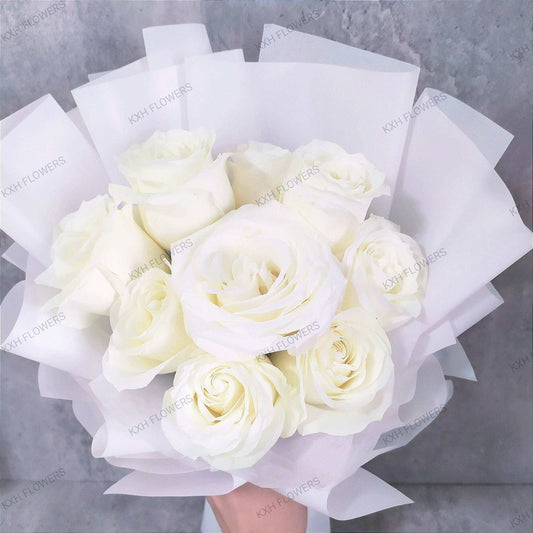 all white roses only bouquet singapore florist delivery