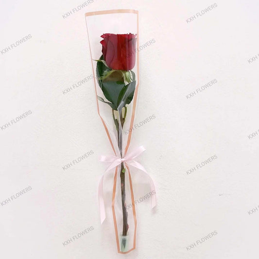 single stalk red rose in sleeve and water tube sg online florist delivery from Kallang