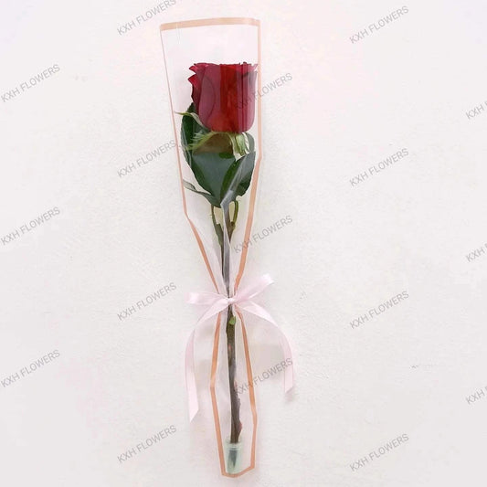 single stalk red rose in sleeve and water tube sg florist delivery