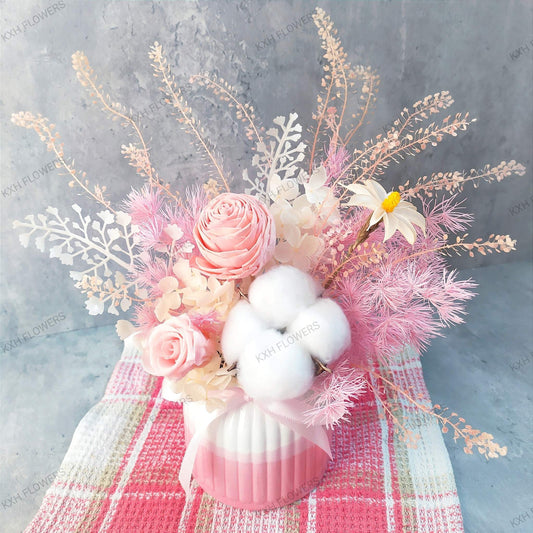 pink preserved floral arrangement singapore florist free delivery