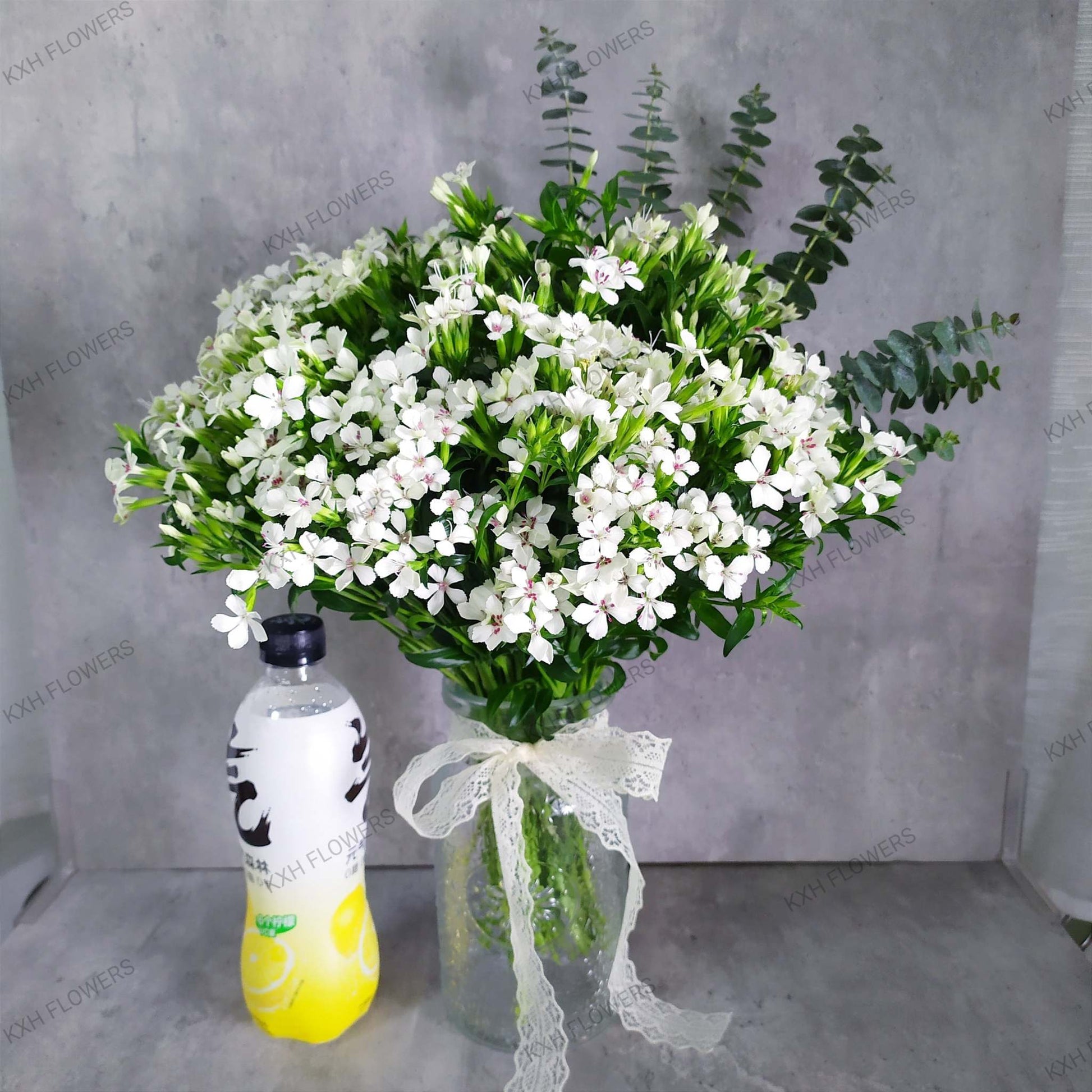 white flowers sweet william in clear vase online florist with free delivery