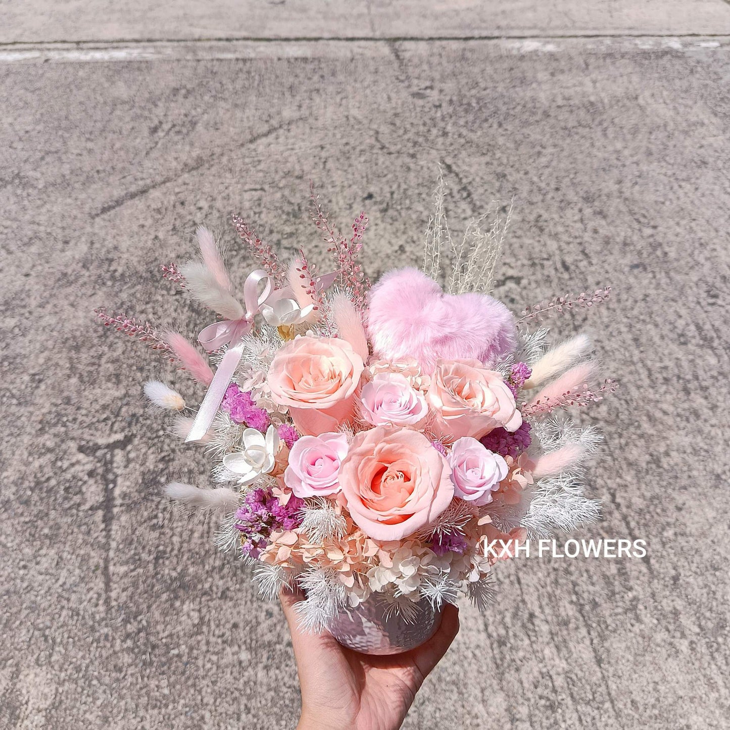 sweet peachy tones preserved flowers arrangement sg florist delivery