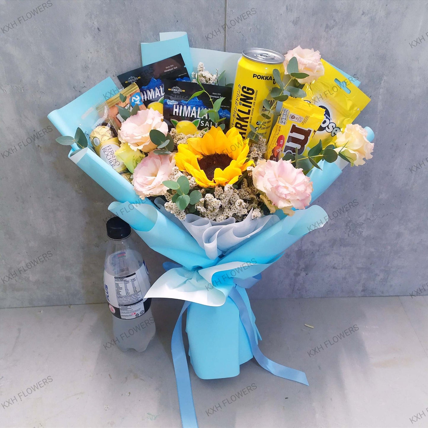 Blue Sunflower Snack Bouquet singapore online flower delivery