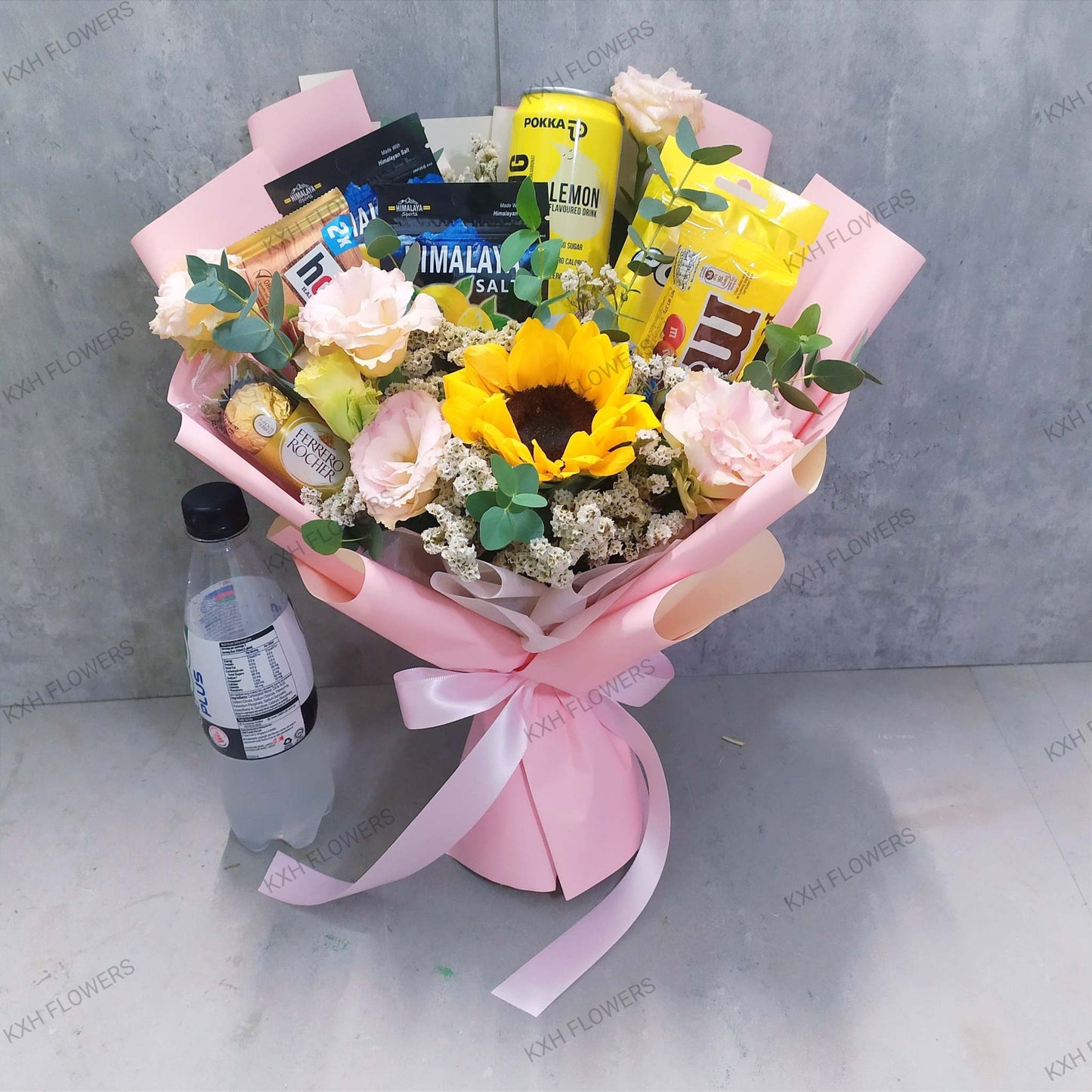 Pink Sunflower Snack Bouquet singapore online flower delivery