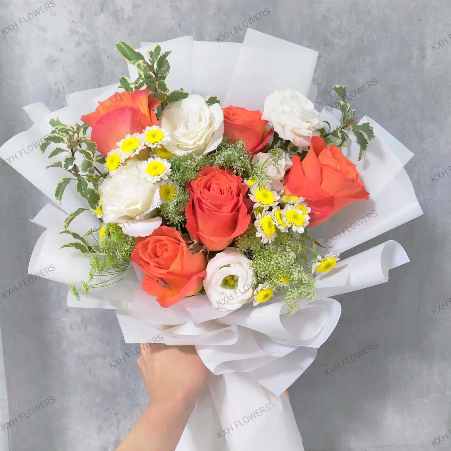 sunburst orange and white bouquet singapore bright and happy flowers
