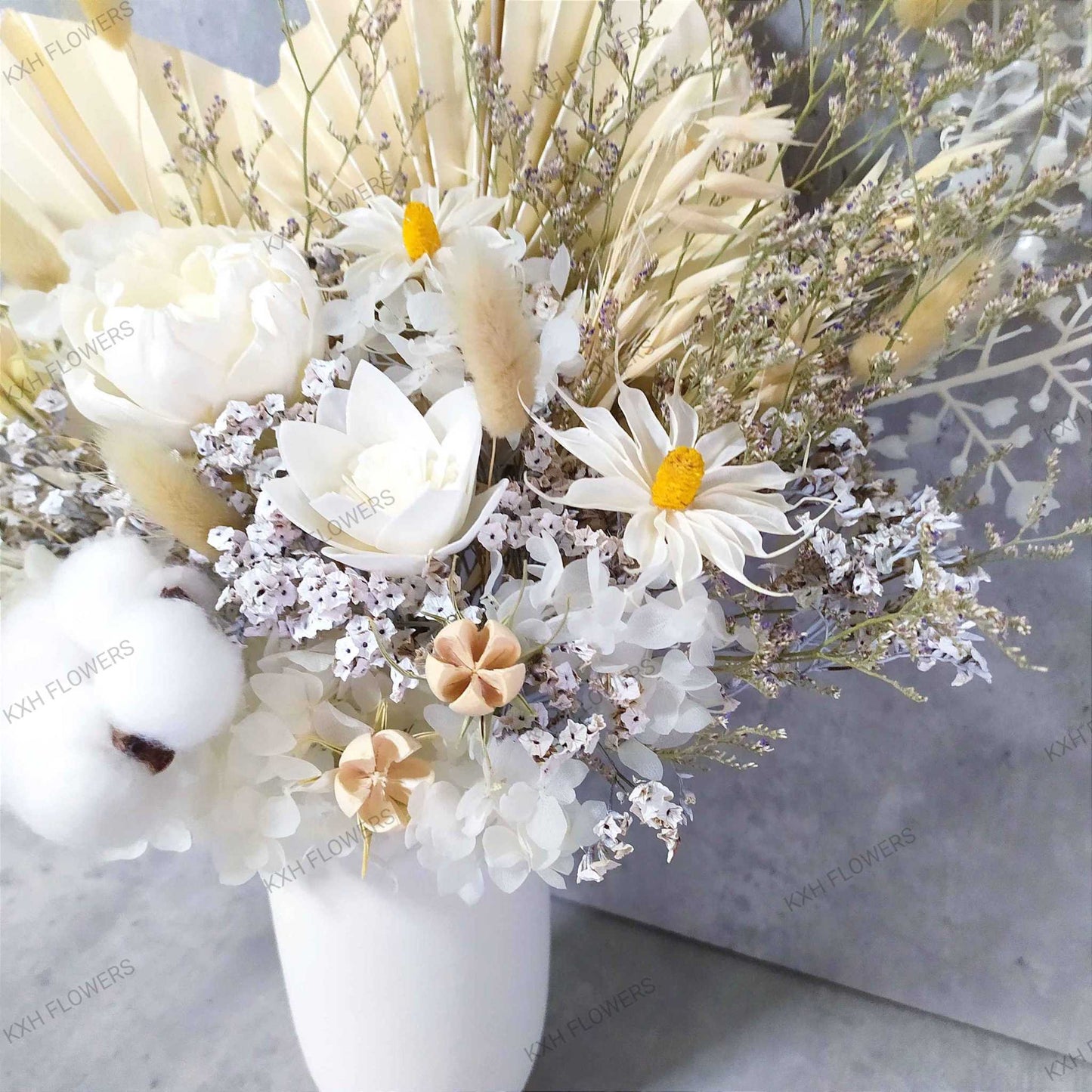 preserved white floral arrangement in ceramic vase kallang florist