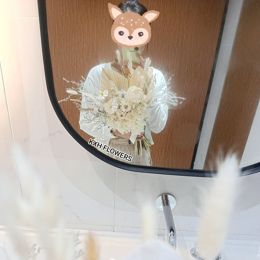 cream and white preserved and dried floral bouquet sg florist